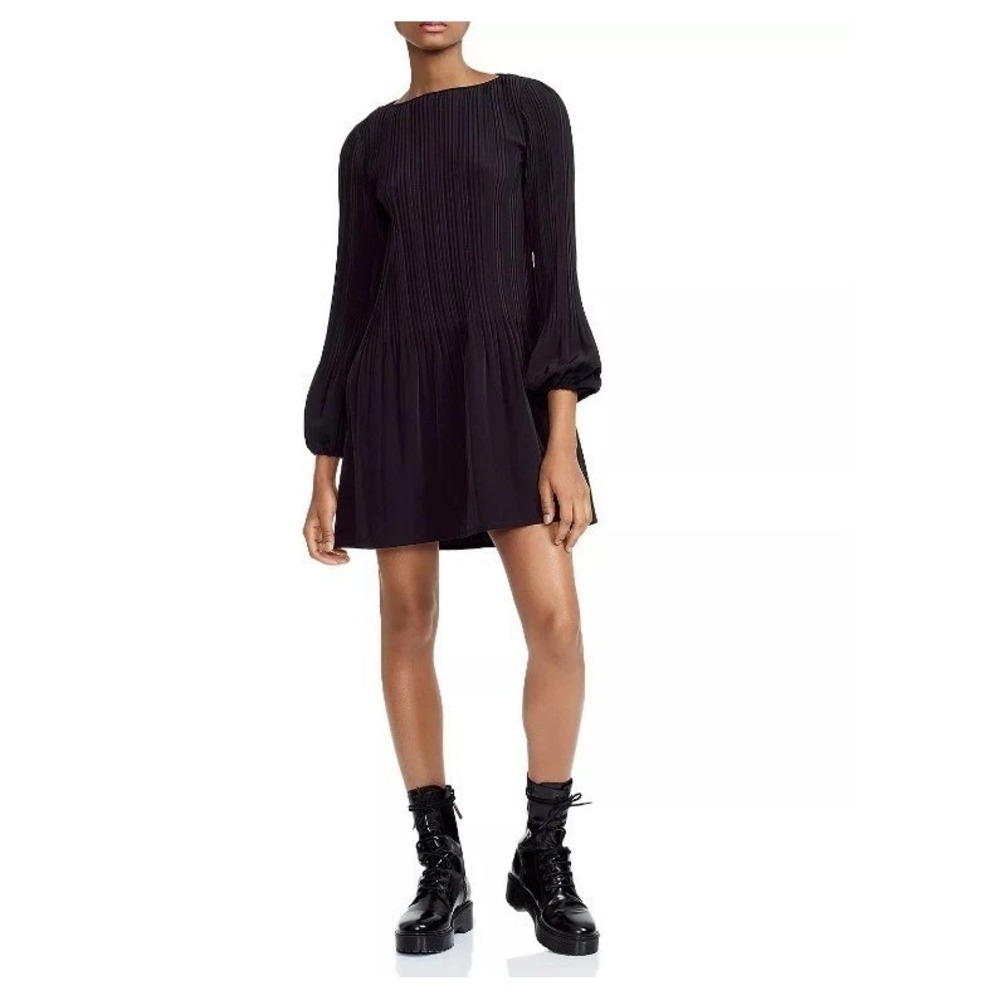 Maje Rockin Pleated Black‎ Long Sleeve Shift Dress